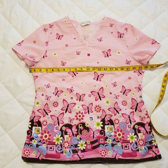 Small Scrub Top- Butterfly Pattern w/side pockets - Picture 5 of 8